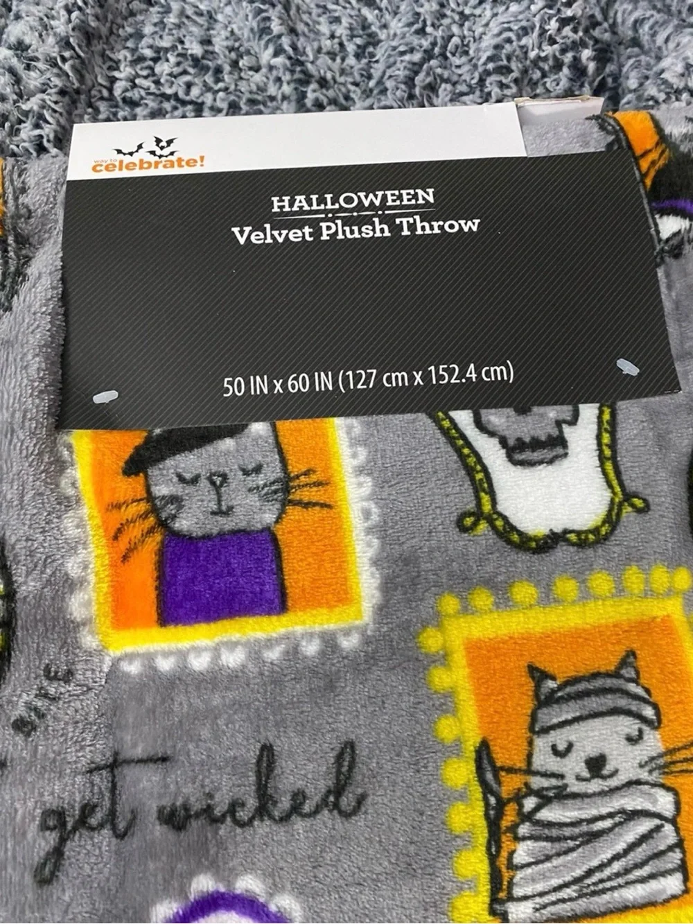 Way to Celebrate Framed Halloween Characters Velvet Plush Throw. 50” By 60”.